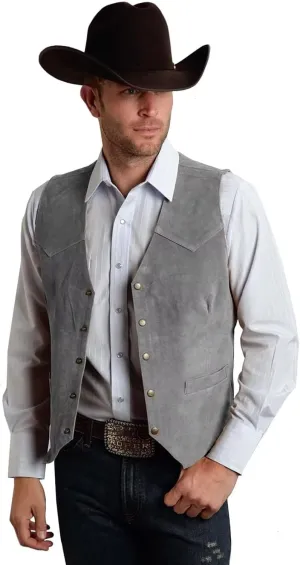 Men's Suede Leather Vest Vintage Cowboy Style Sleeveless Jacket Slim Fit Wedding Waistcoats