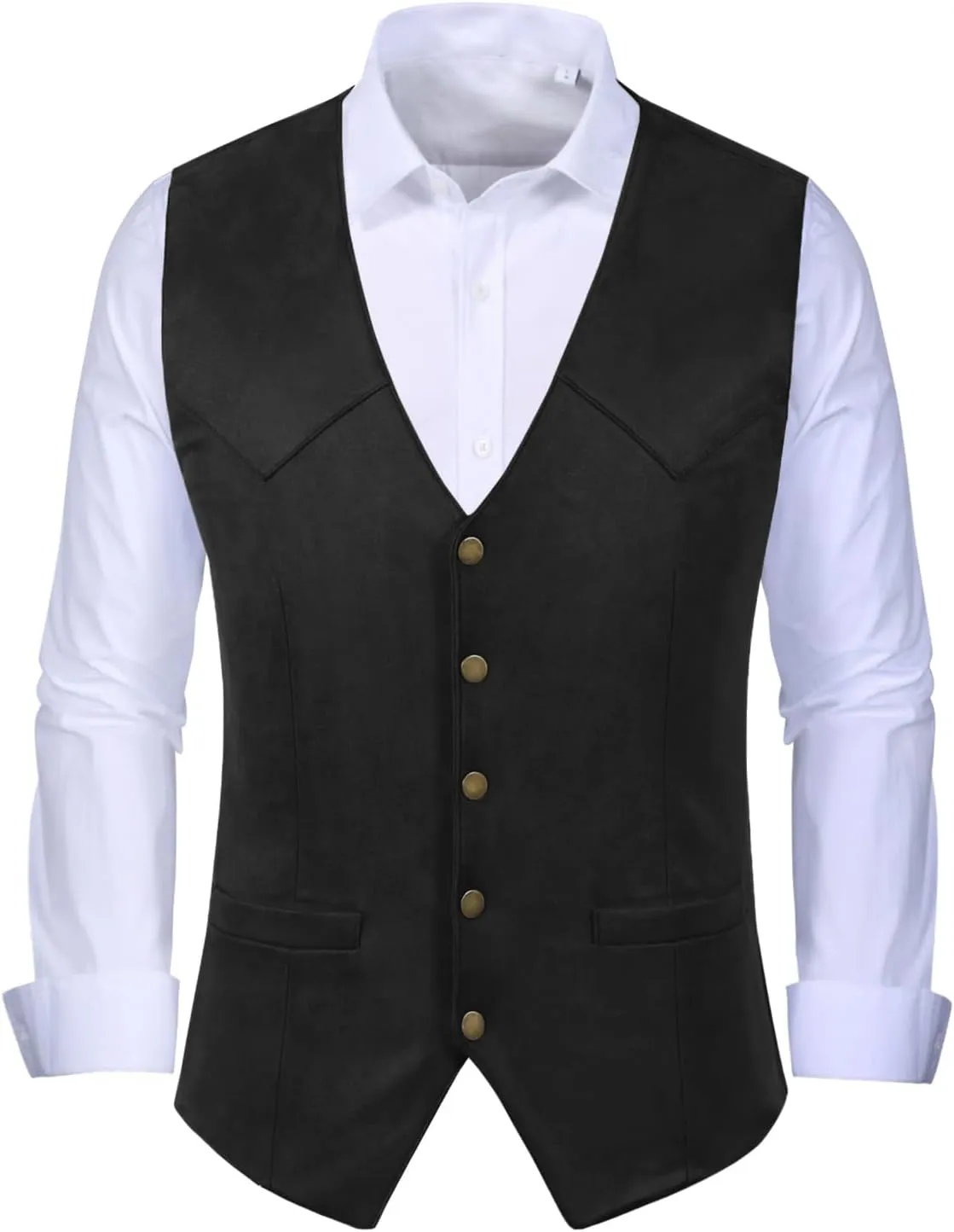 Men's Suede Leather Vest Vintage Cowboy Style Sleeveless Jacket Slim Fit Wedding Waistcoats