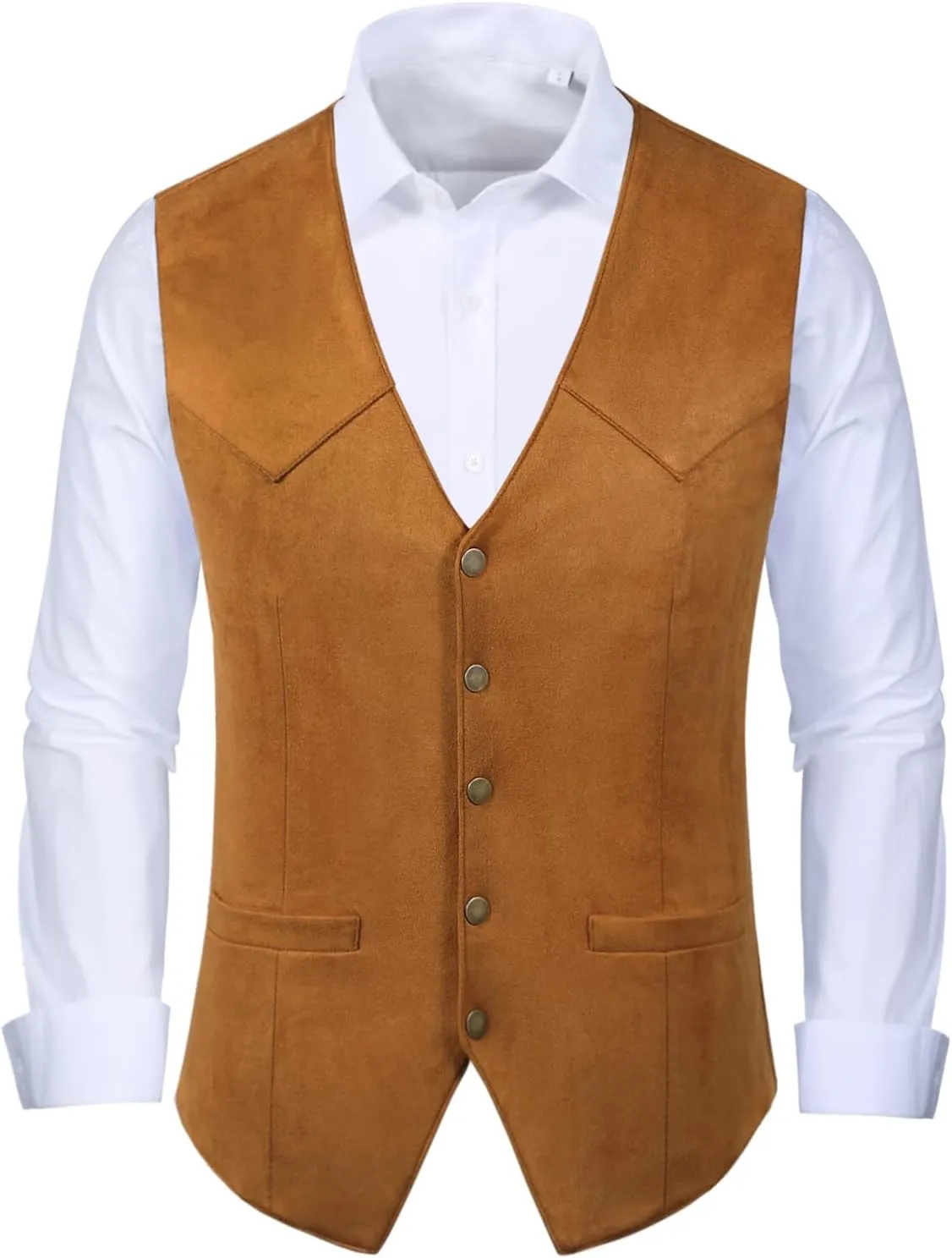 Men's Suede Leather Vest Vintage Cowboy Style Sleeveless Jacket Slim Fit Wedding Waistcoats