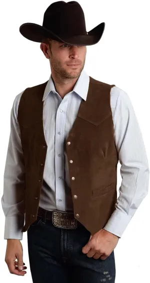 Men's Suede Leather Vest Vintage Cowboy Style Sleeveless Jacket Slim Fit Wedding Waistcoats