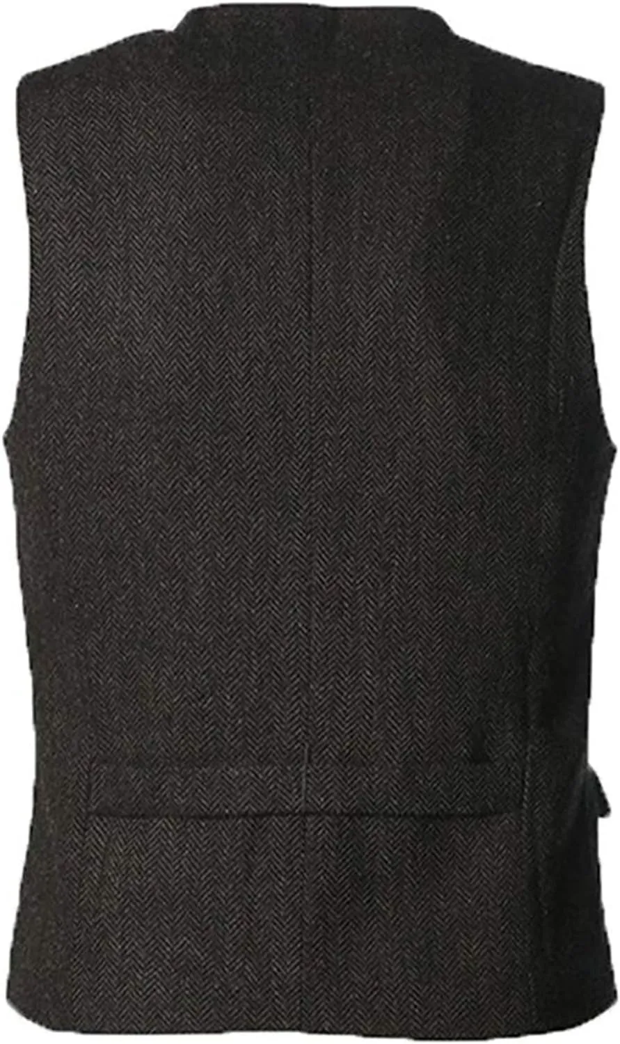 Men's Wedding Plus Size Dress Vest with 3 Pockets Casual Herringbone Tweed Slim Fit Waistcoat Jacket Tank Top for Prom Party