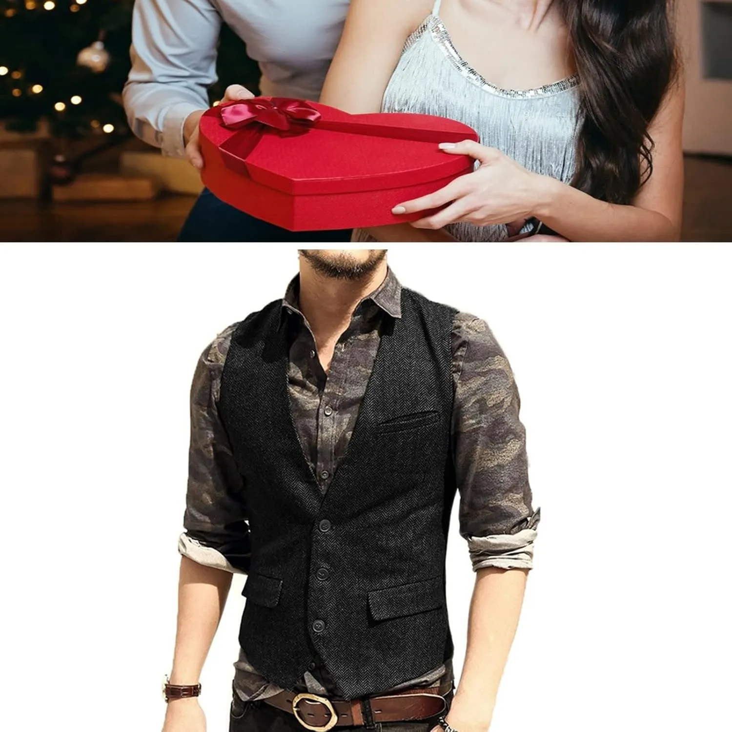 Men's Wedding Plus Size Dress Vest with 3 Pockets Casual Herringbone Tweed Slim Fit Waistcoat Jacket Tank Top for Prom Party