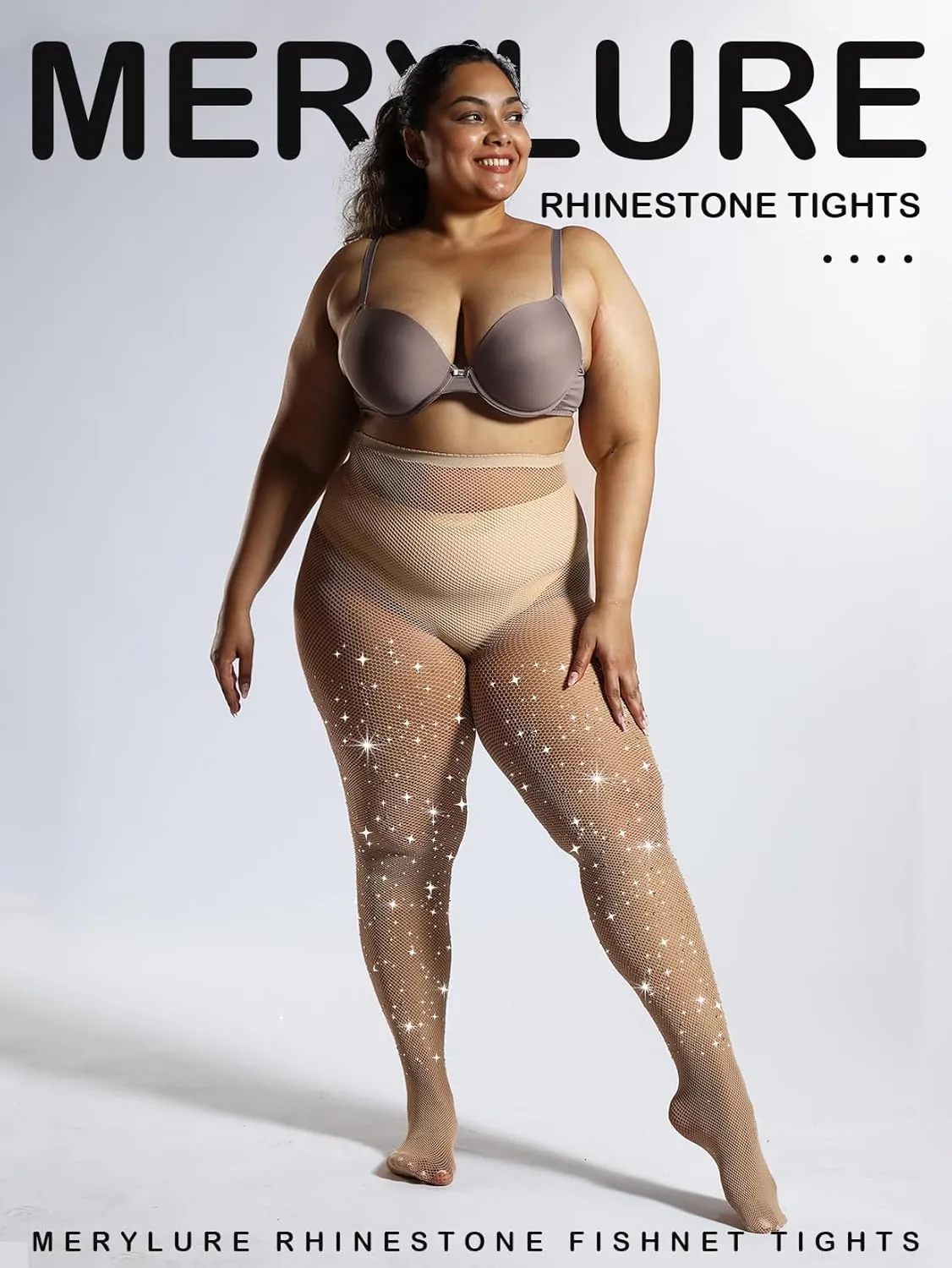 MERYLURE Indestructible Ultra Sparkly Tights for Women, Rhinestone Fishnet Party Stockings for Women, Jeweled Plus Size