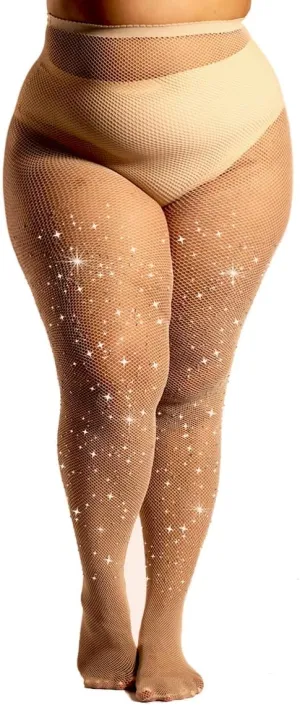 MERYLURE Indestructible Ultra Sparkly Tights for Women, Rhinestone Fishnet Party Stockings for Women, Jeweled Plus Size