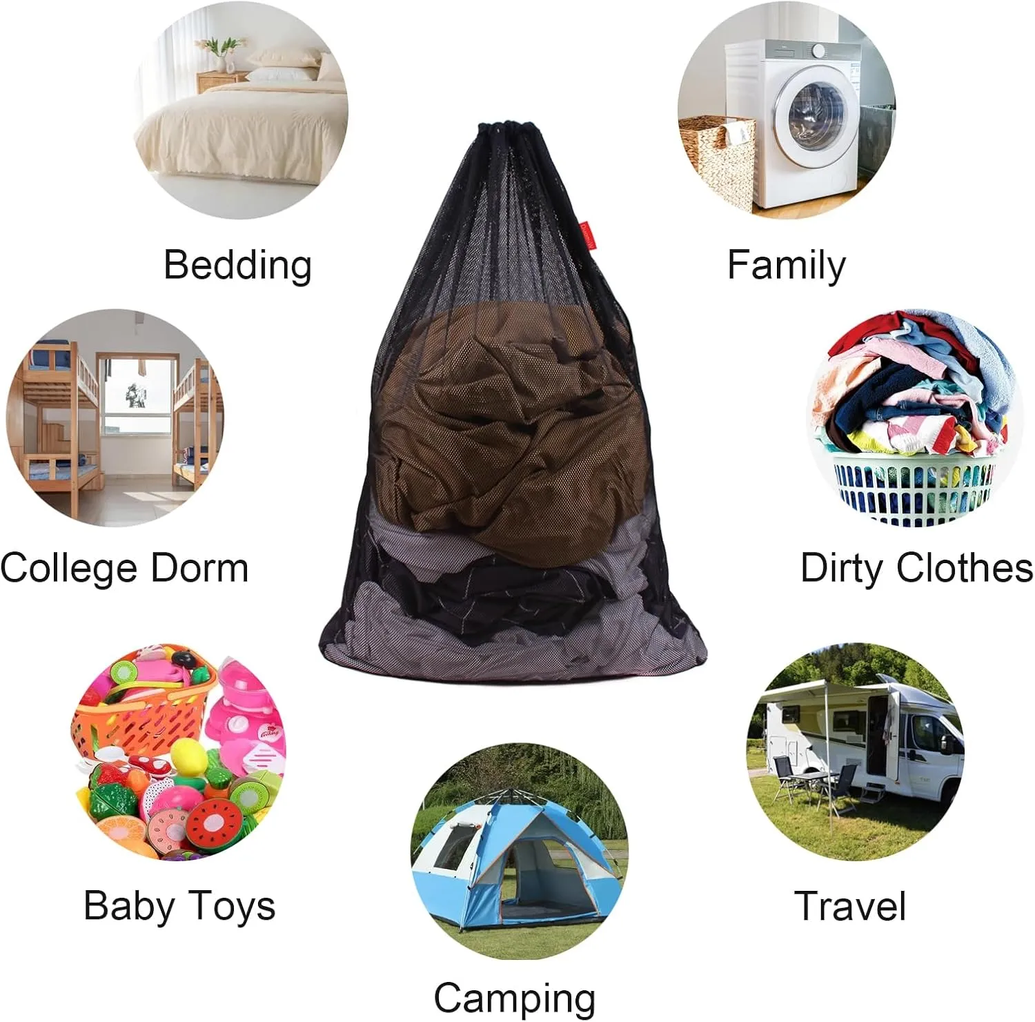 Mesh Laundry Bag Heavy Duty Drawstring Bag, Factories, College, Dorm, Travel and Apartment Dwellers, 24 x 36 Inches, 2 Pack, Black