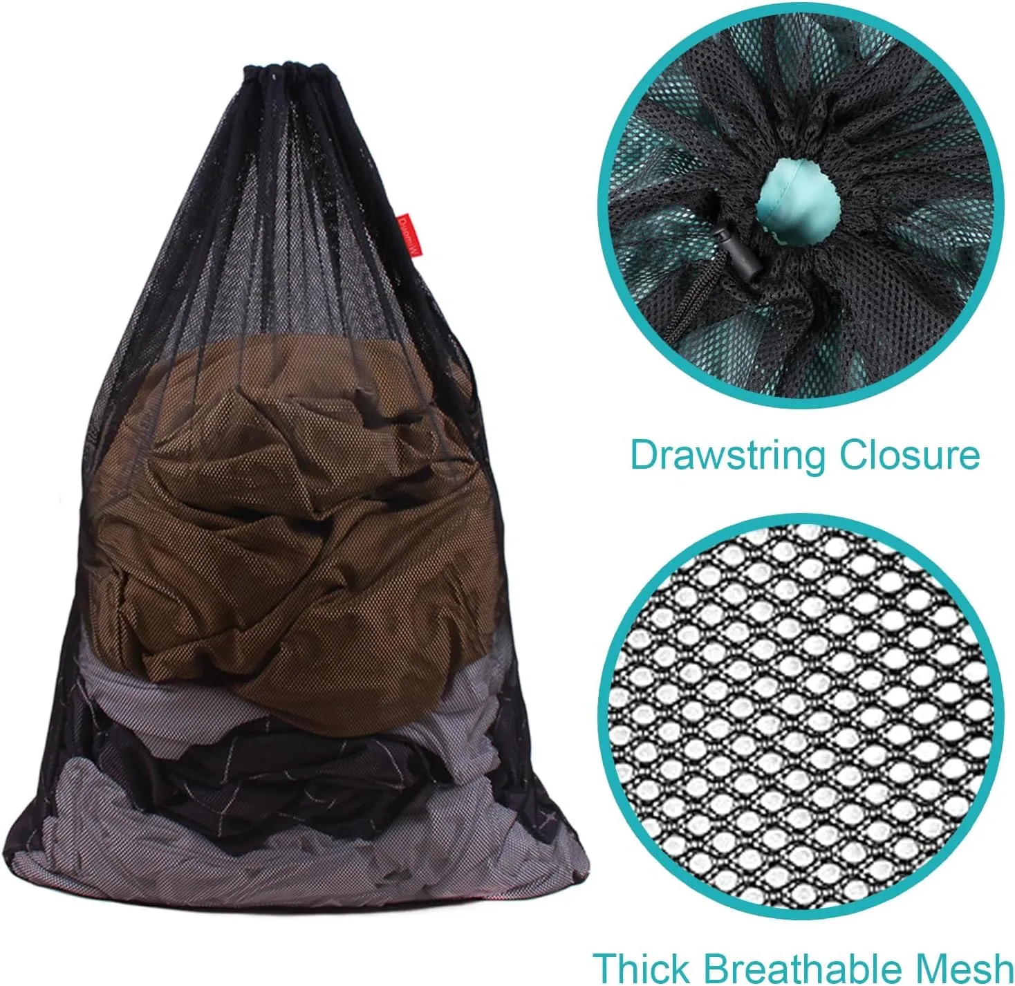 Mesh Laundry Bag Heavy Duty Drawstring Bag, Factories, College, Dorm, Travel and Apartment Dwellers, 24 x 36 Inches, 2 Pack, Black