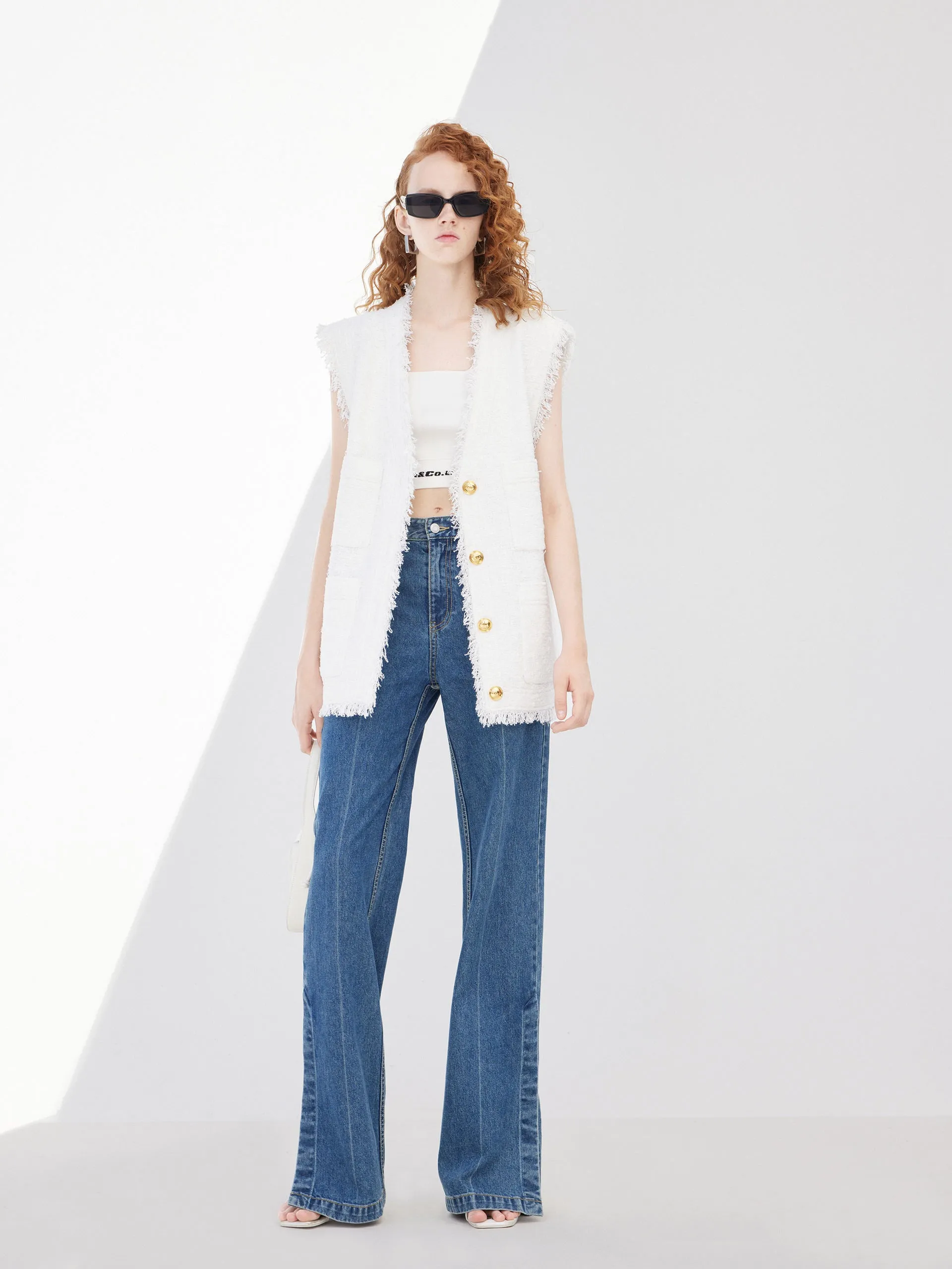 Metal Button Raw Trim Waistcoat