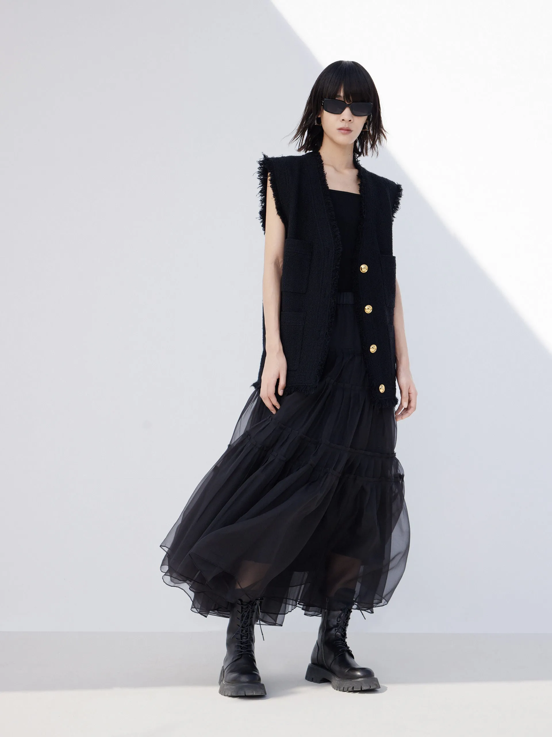 Metal Button Raw Trim Waistcoat