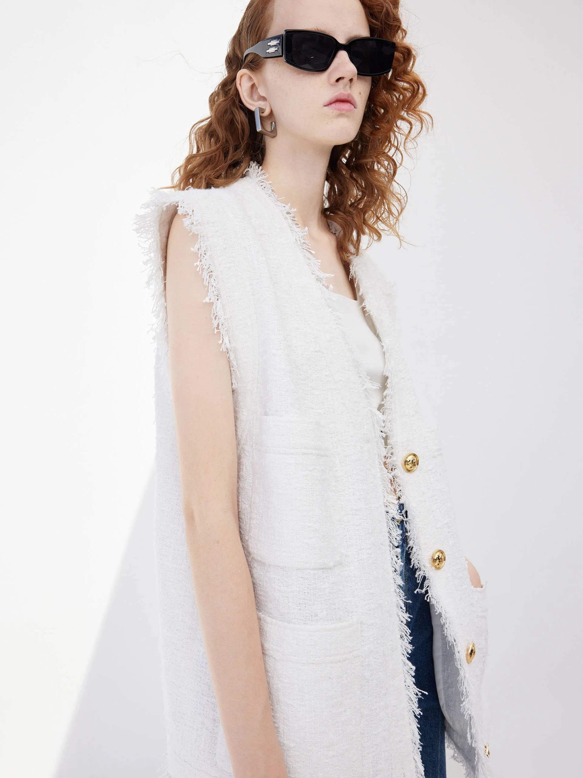Metal Button Raw Trim Waistcoat
