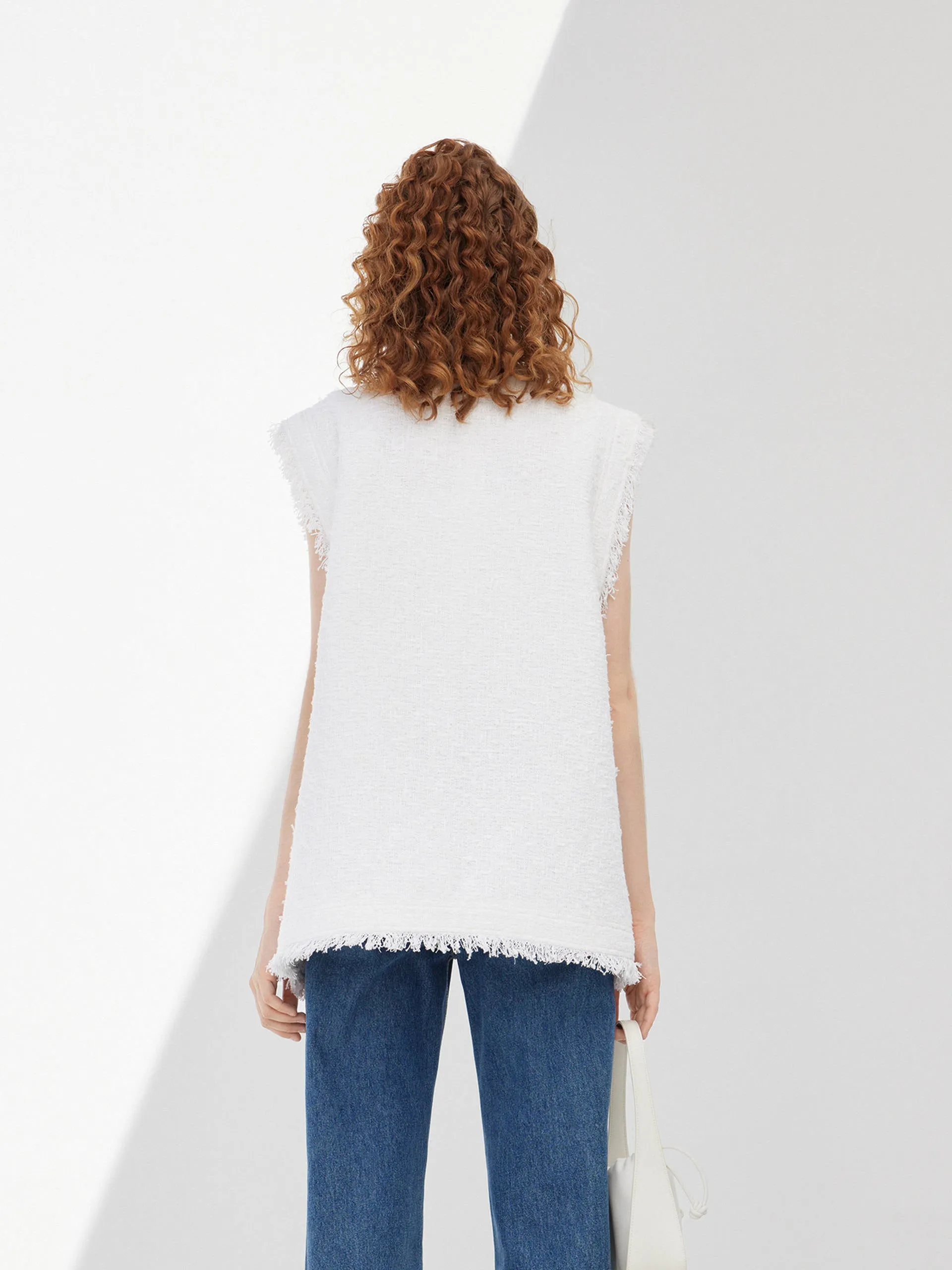 Metal Button Raw Trim Waistcoat