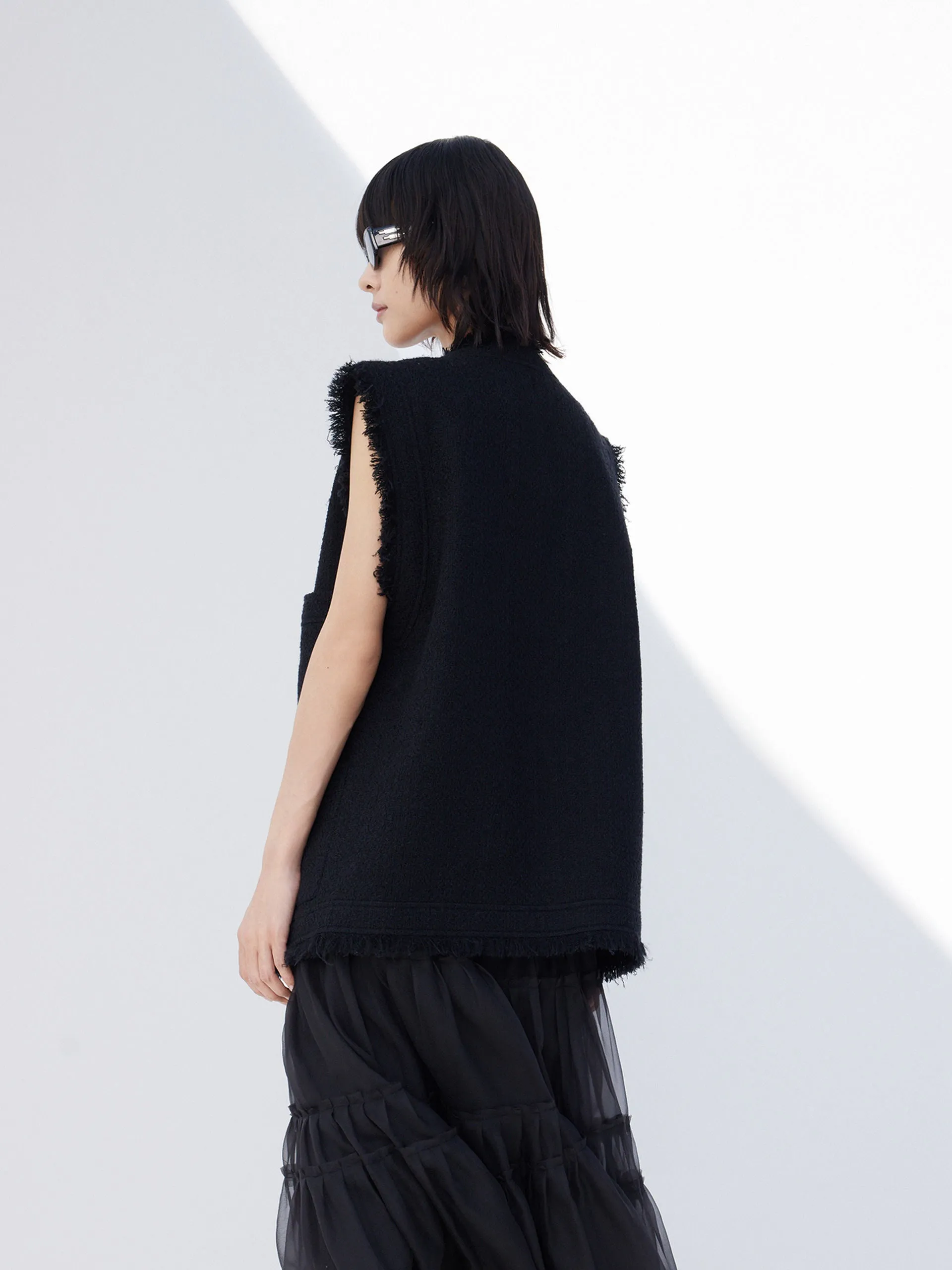 Metal Button Raw Trim Waistcoat