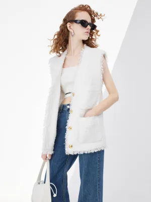 Metal Button Raw Trim Waistcoat