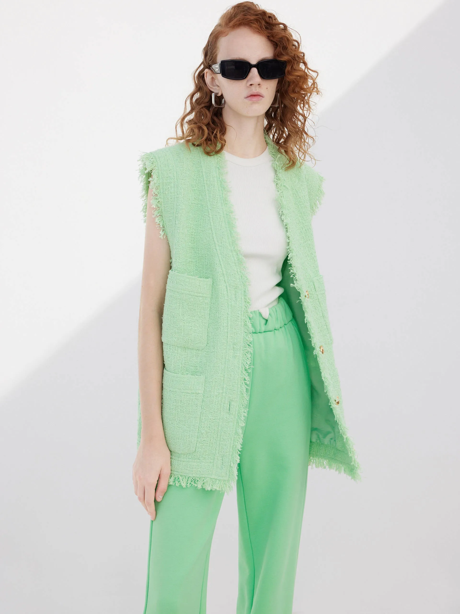 Metal Button Raw Trim Waistcoat