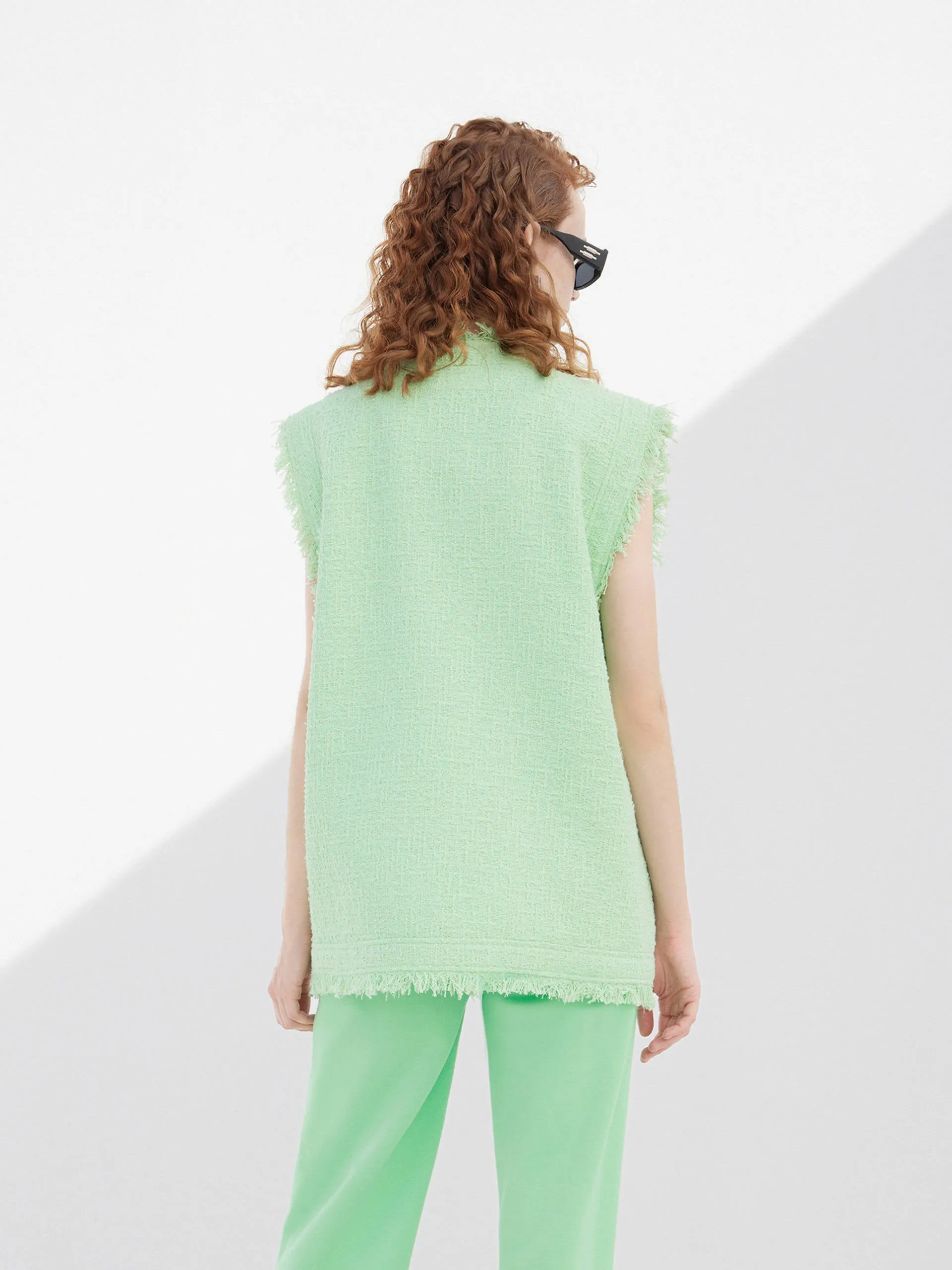 Metal Button Raw Trim Waistcoat