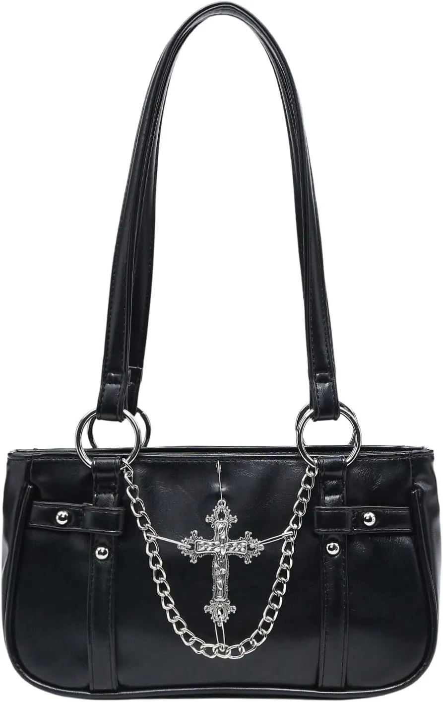 Milumia Women's Gothic Pu Leather Clutch Shoulder Bags Y2K Punk Vintage Handbag