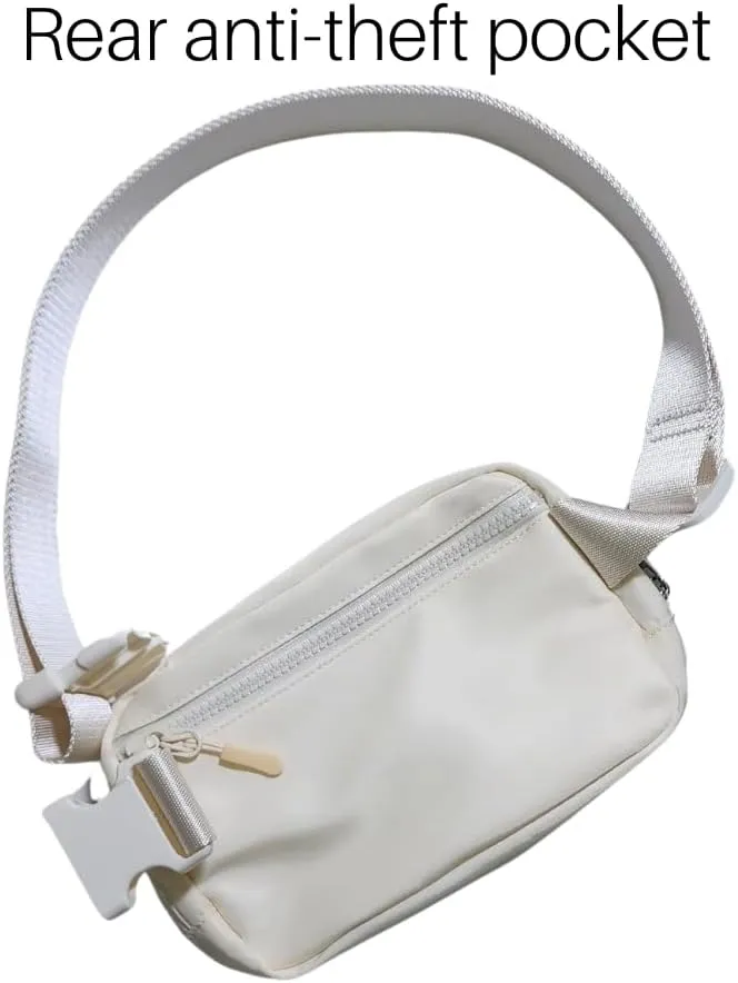 Mini Belt Bag Fanny Pack for Women, Men, Junior, Teens, Unisex Fashion Waist Crossbody Sling Bags, Travel Biking, Everywhere with Adjustable Strap, Lightweight Nylon Waterproof (Ivory)