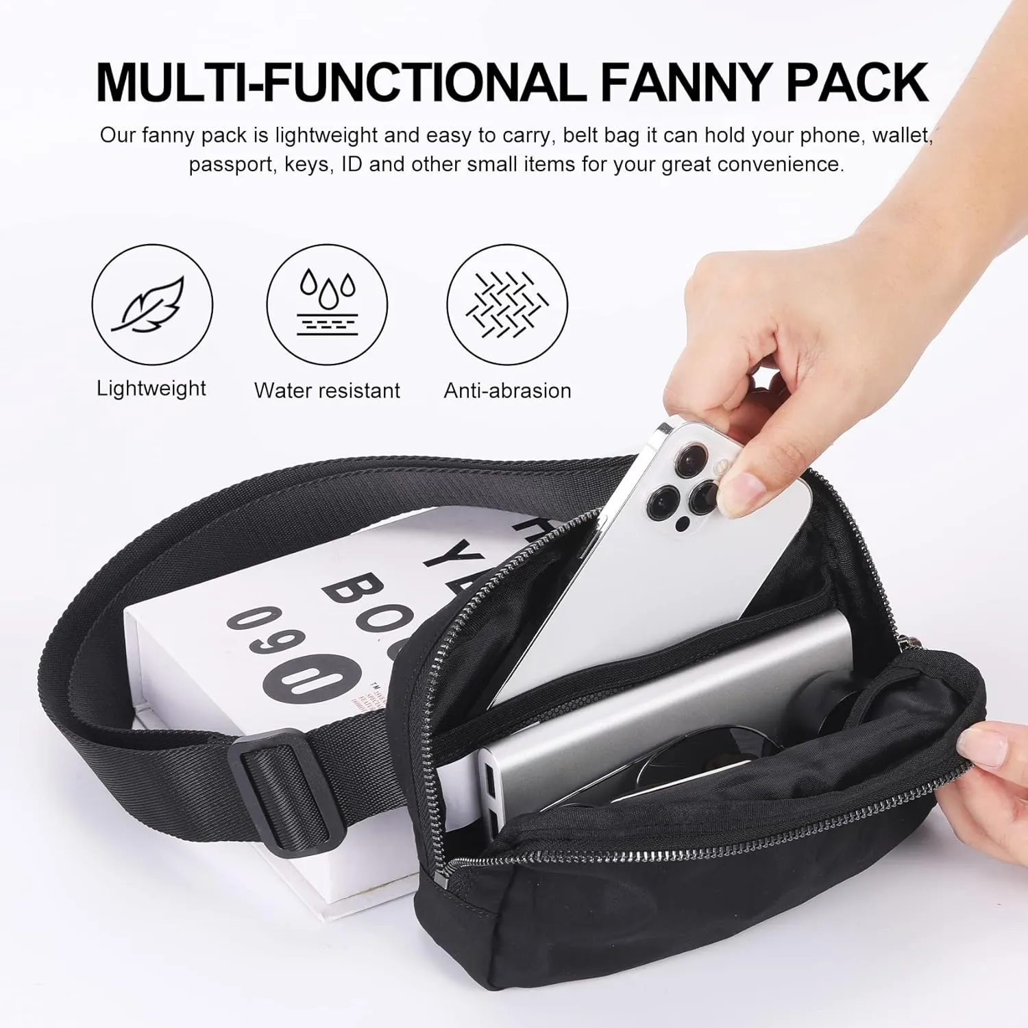 Mini Belt Bag Waist Small Pouch With Strap Fanny Pack Crossbody bag For Women Bum Bag For Workout Sports Traveling Walking Running Hiking Cycling Shopping Hiking,Nylon Waterproof,Black