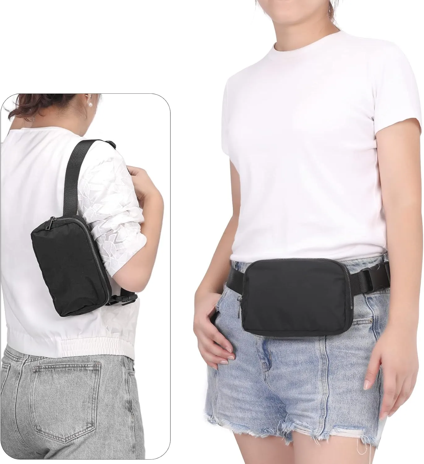 Mini Belt Bag Waist Small Pouch With Strap Fanny Pack Crossbody bag For Women Bum Bag For Workout Sports Traveling Walking Running Hiking Cycling Shopping Hiking,Nylon Waterproof,Black