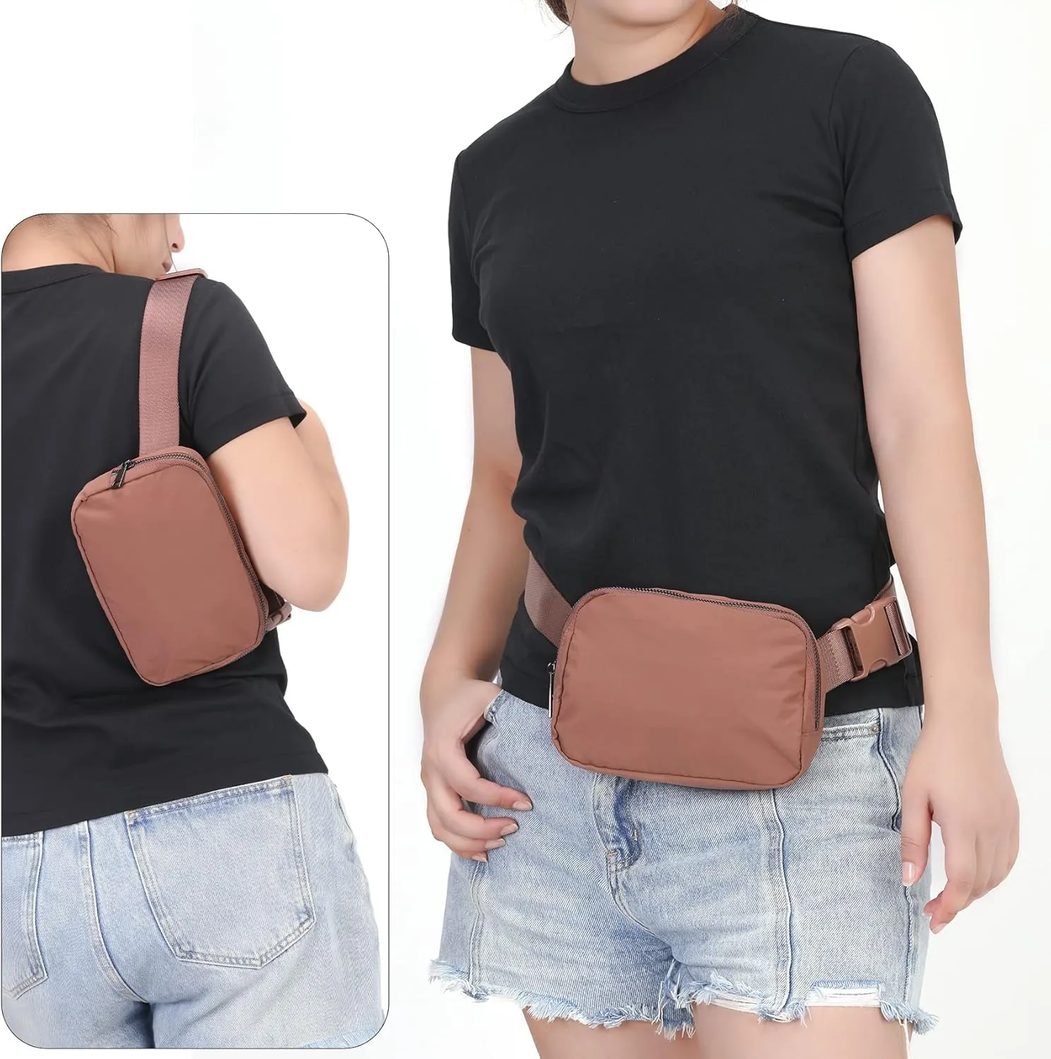 Mini Belt Bag Waist Small Pouch With Strap Fanny Pack Crossbody bag For Women Bum Bag For Workout Sports Traveling Walking Running Hiking Cycling Shopping Hiking,Nylon WaterproofBrown