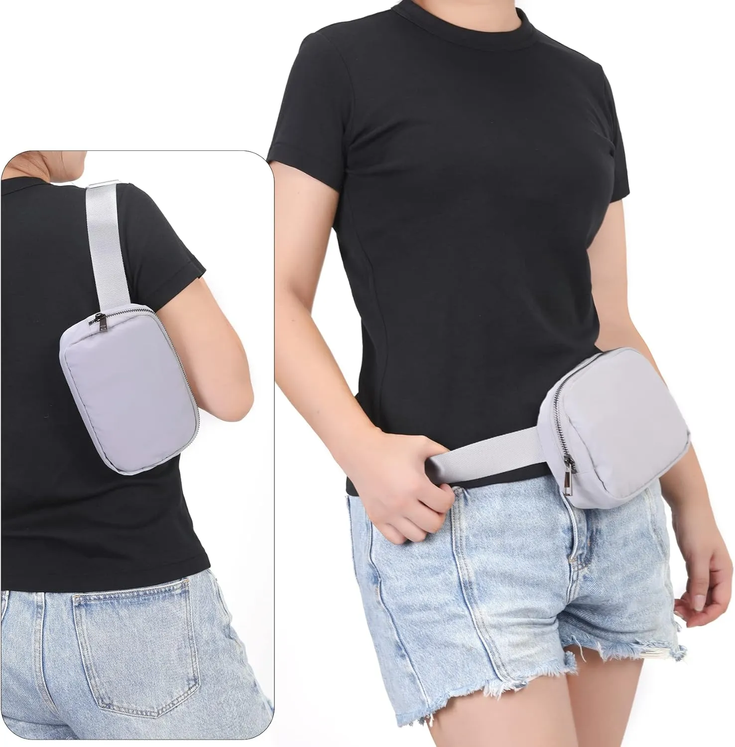 Mini Belt Bag Waist Small Pouch With Strap Fanny Pack Crossbody bag For Women Bum Bag For Workout Sports Traveling Walking Running Hiking Shopping Hiking,Nylon WaterproofLight Grey