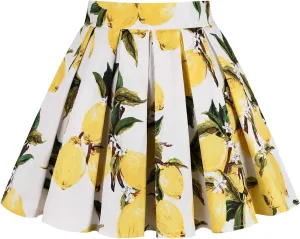 MINTLIMIT 1950's Vintage Pleated Skirt A-line Retro Floral Printed Mini Skirts with Pockets