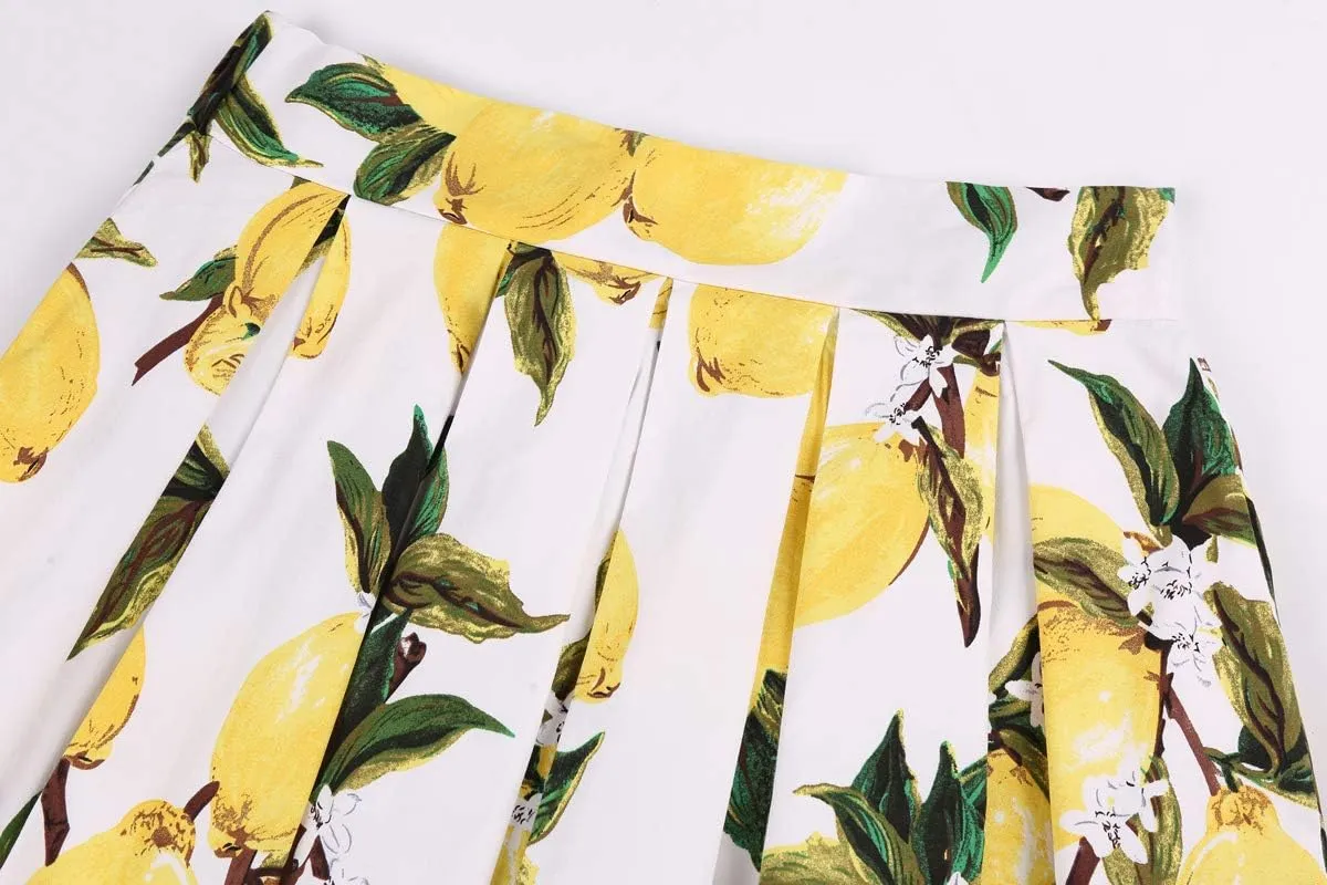 MINTLIMIT 1950's Vintage Pleated Skirt A-line Retro Floral Printed Mini Skirts with Pockets