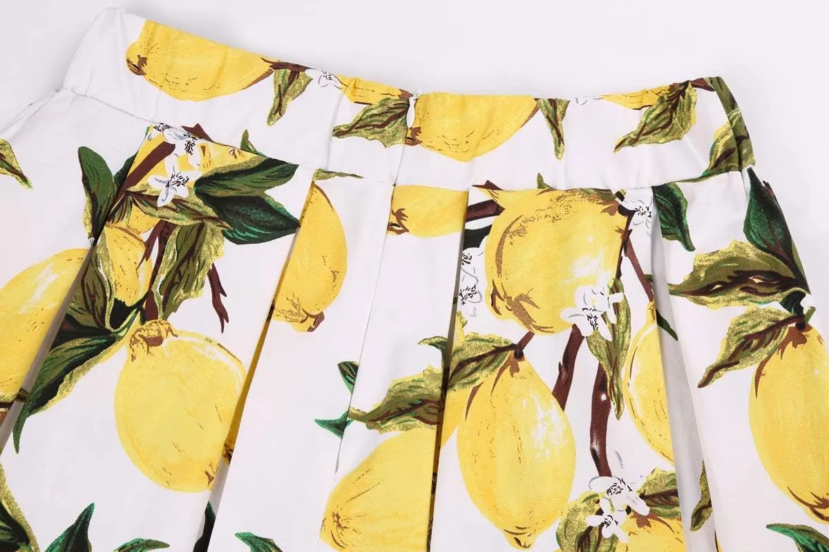 MINTLIMIT 1950's Vintage Pleated Skirt A-line Retro Floral Printed Mini Skirts with Pockets