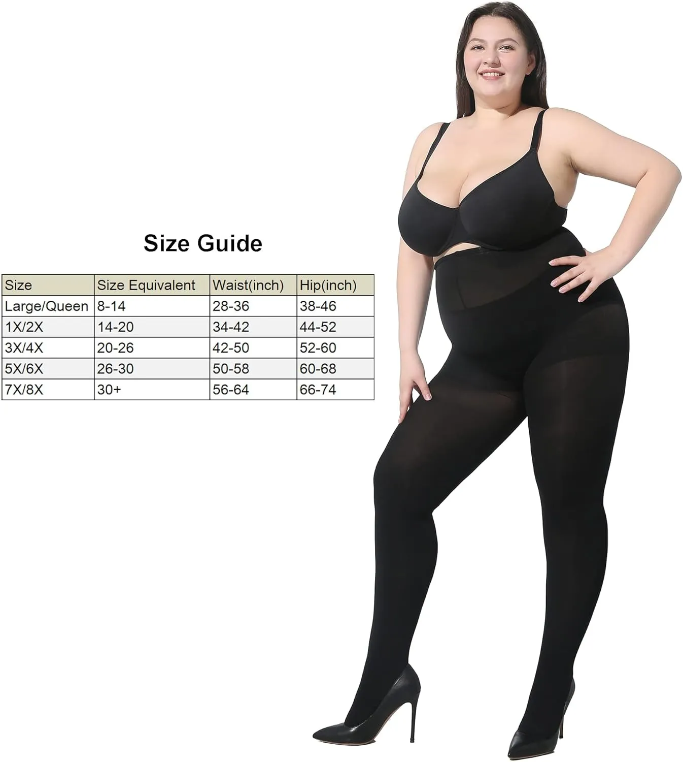 MOOCHI 2 Pairs Women's Plus Size Opaque Tights Control Top High Waist Ultra Soft Elastic