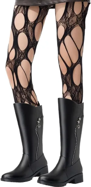 Mrotrida Women's Ripped Fishnet Tights Irregular Distressed Hole Mesh Tights Stockings Y2k Lace Sheer Pantyhose