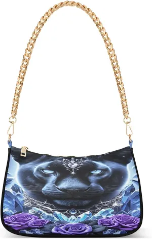 Mystic Panther Purple Rose Shoulder Bag Purse, Cute Shoulder Bags Aesthetic