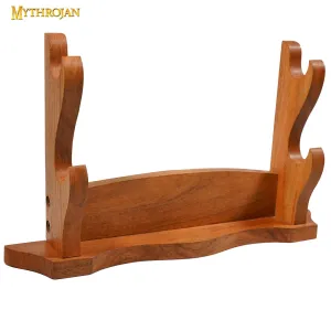 Mythrojan Solid Wood Sword Stand Medieval Sword Wall Mount Samurai Sword Display Stand Katana Sword Holder Gladiator Sword Wall Display Crusader Sword Stand Knife Stand for Display - Two Tier Stand