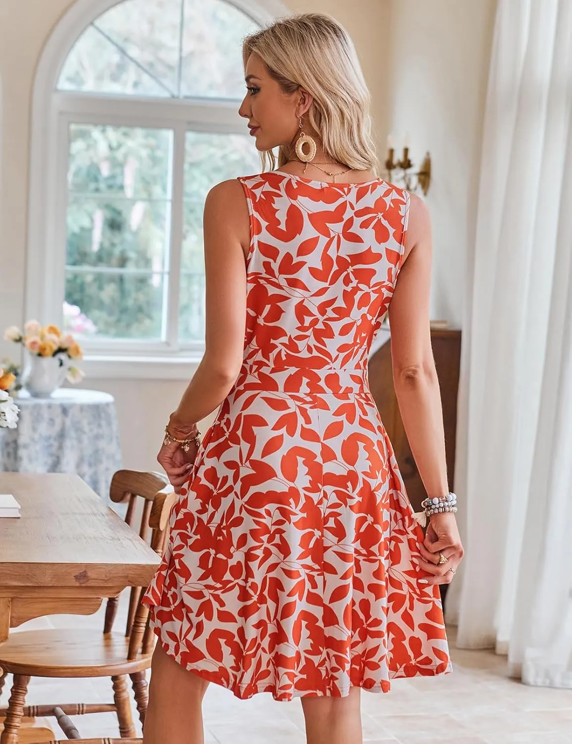 Naggoo Sundresses for Women Summer Casual Faux Wrap V Neck Floral Short Tank Dress with Pockets