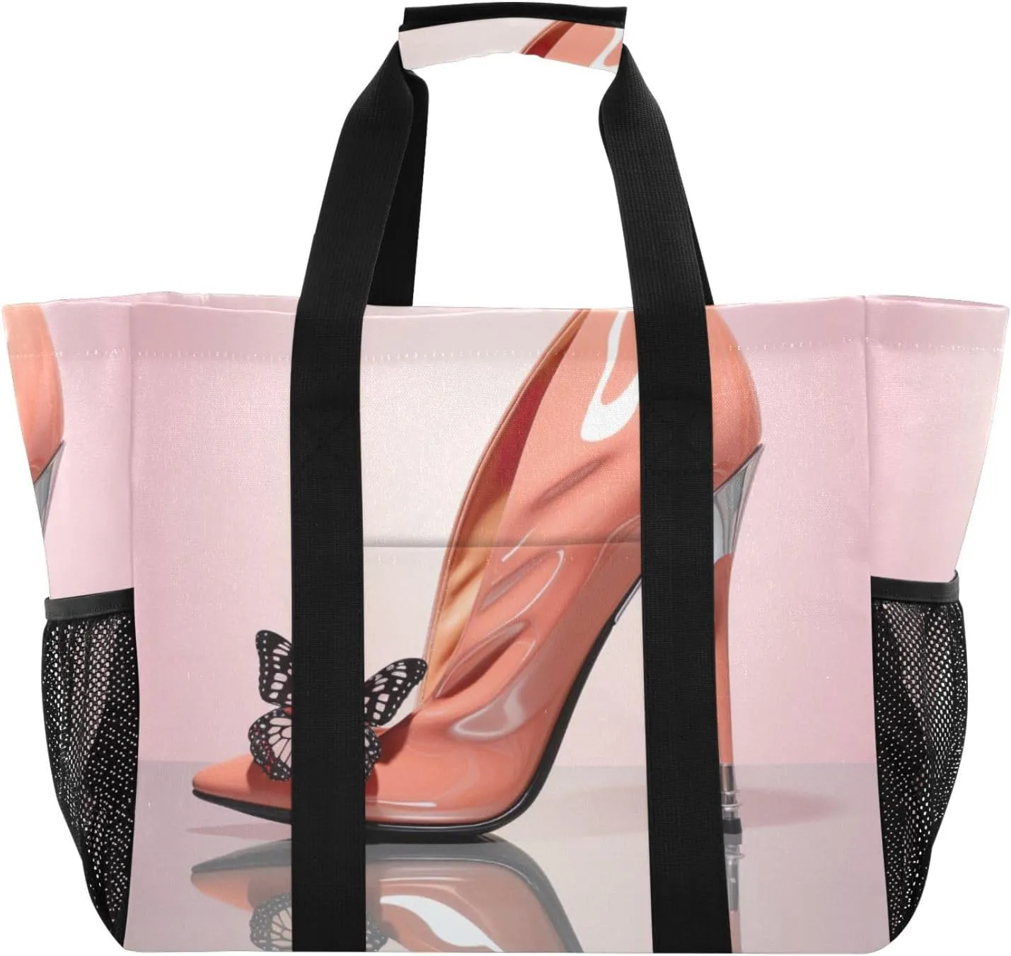 Nander Butterfly High Heels Foldable Tote Bag Waterproof Sandproof Women Beach Bag Handbag Gym Bag Travel Shopping Bag