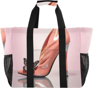 Nander Butterfly High Heels Foldable Tote Bag Waterproof Sandproof Women Beach Bag Handbag Gym Bag Travel Shopping Bag