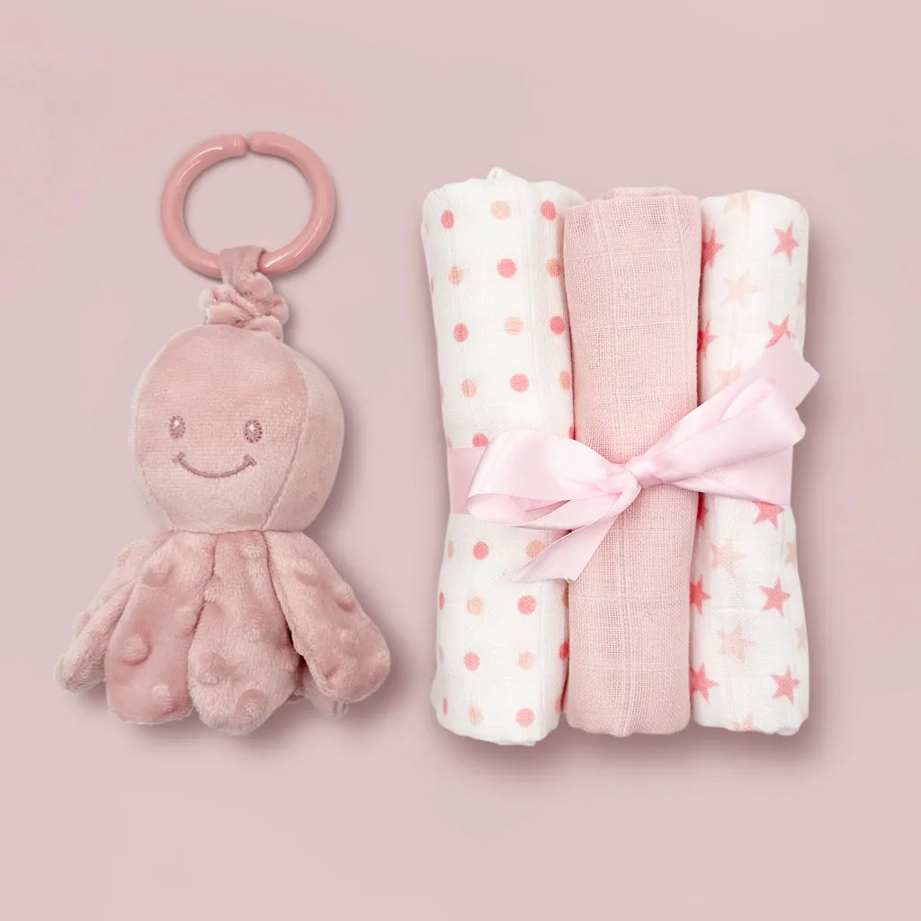 Nattou Vibrating Octopus New Baby Gift Set, Pink