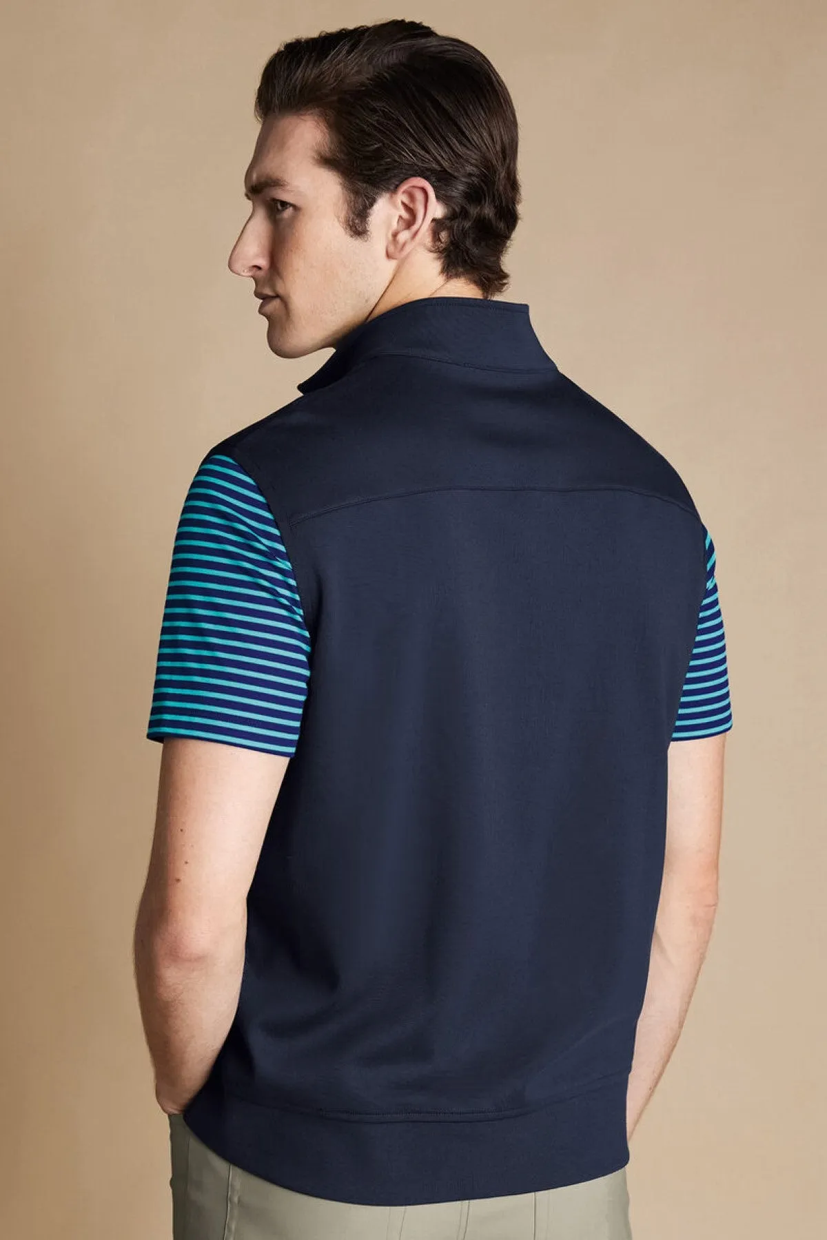 Navy Blue Performance Sleeveless Funnel Neck Gilet