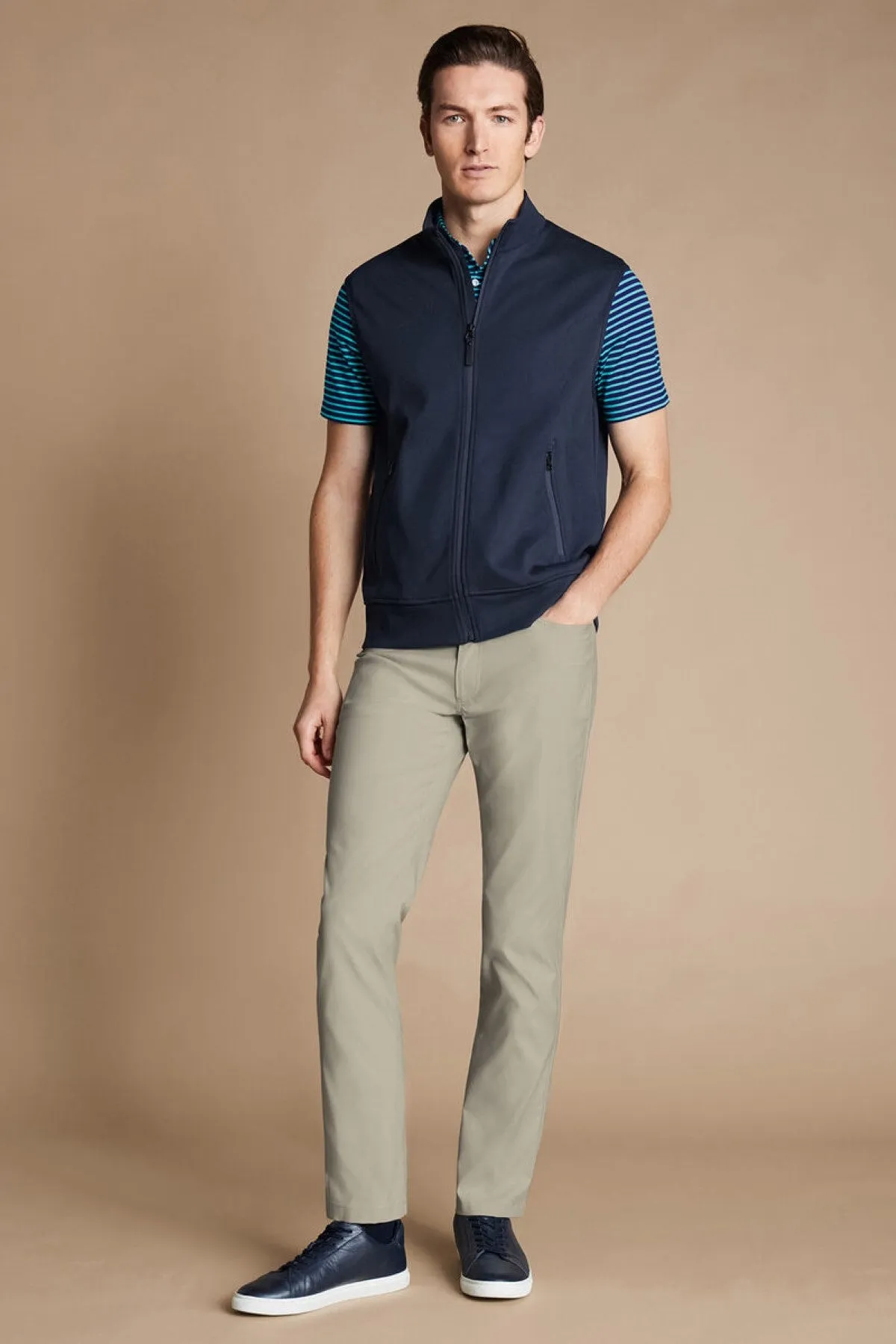 Navy Blue Performance Sleeveless Funnel Neck Gilet