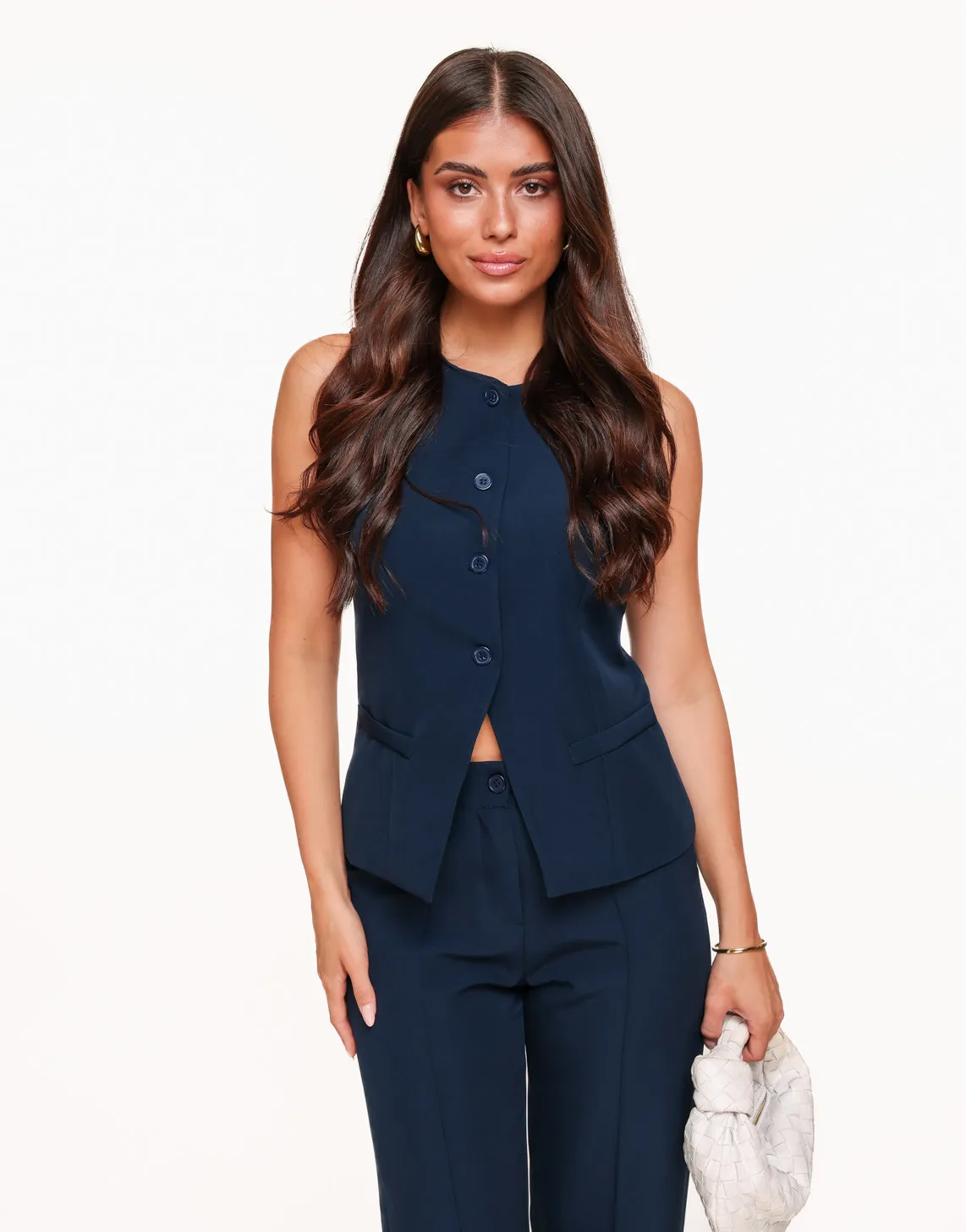 Navy Hoge Knopen - Gilet