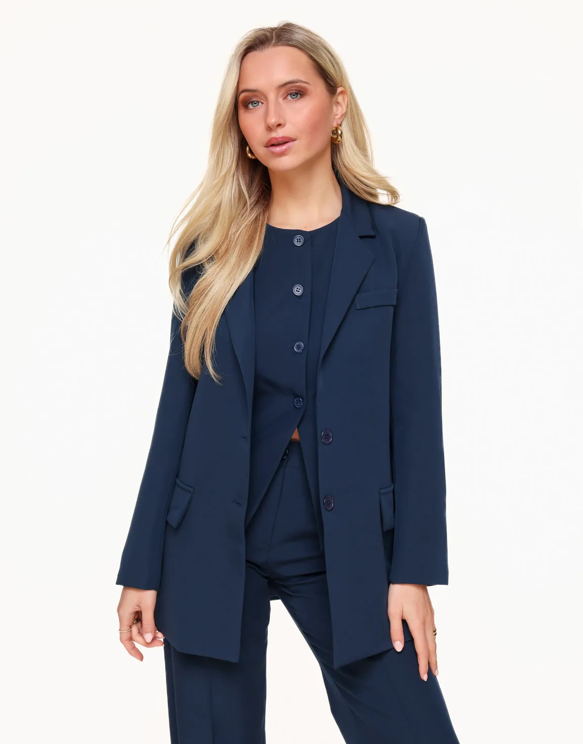 Navy Hoge Knopen - Gilet