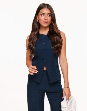 Navy Hoge Knopen - Gilet