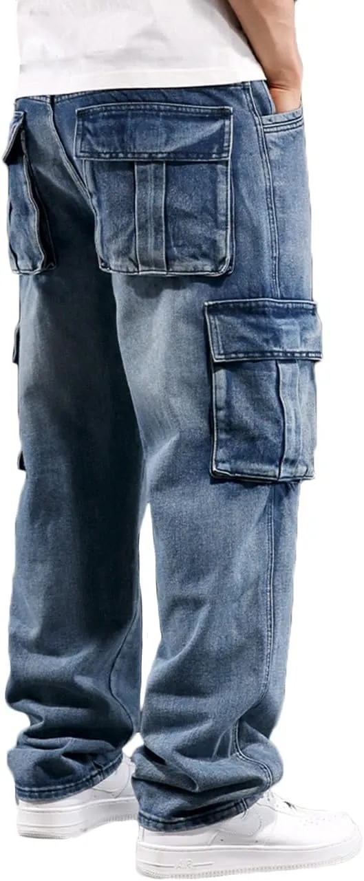 Nutriangee Men's Casual Baggy Cargo Workwear Jeans Loose Fit Straight Leg Hip Hop Denim Pants