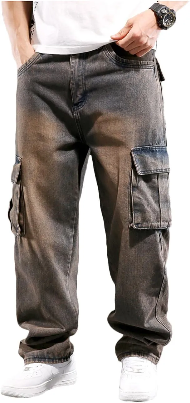 Nutriangee Men's Casual Baggy Cargo Workwear Jeans Loose Fit Straight Leg Hip Hop Denim Pants