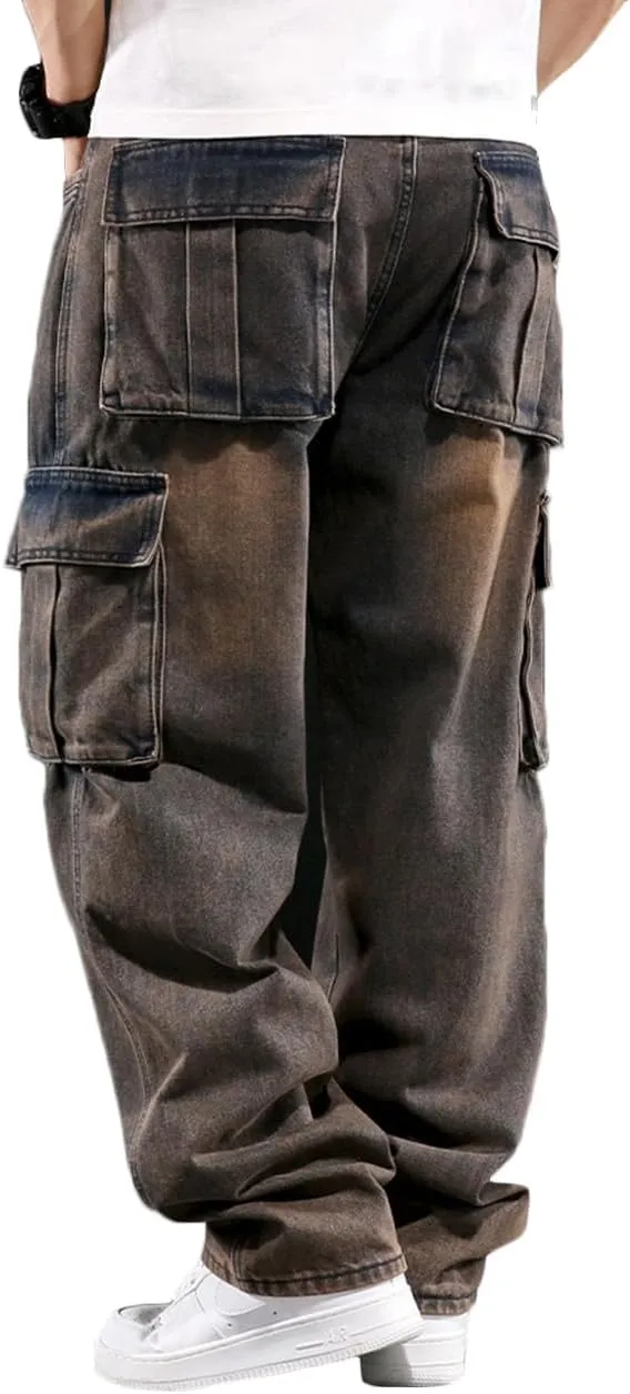 Nutriangee Men's Casual Baggy Cargo Workwear Jeans Loose Fit Straight Leg Hip Hop Denim Pants
