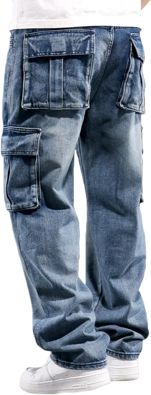 Nutriangee Men's Casual Baggy Cargo Workwear Jeans Loose Fit Straight Leg Hip Hop Denim Pants