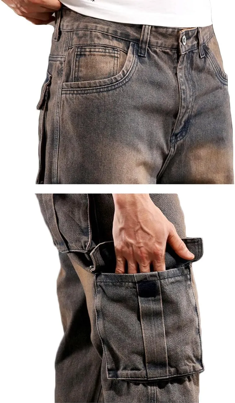 Nutriangee Men's Casual Baggy Cargo Workwear Jeans Loose Fit Straight Leg Hip Hop Denim Pants