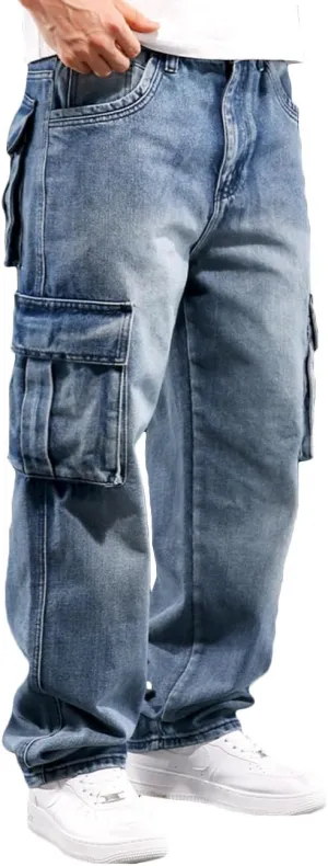 Nutriangee Men's Casual Baggy Cargo Workwear Jeans Loose Fit Straight Leg Hip Hop Denim Pants