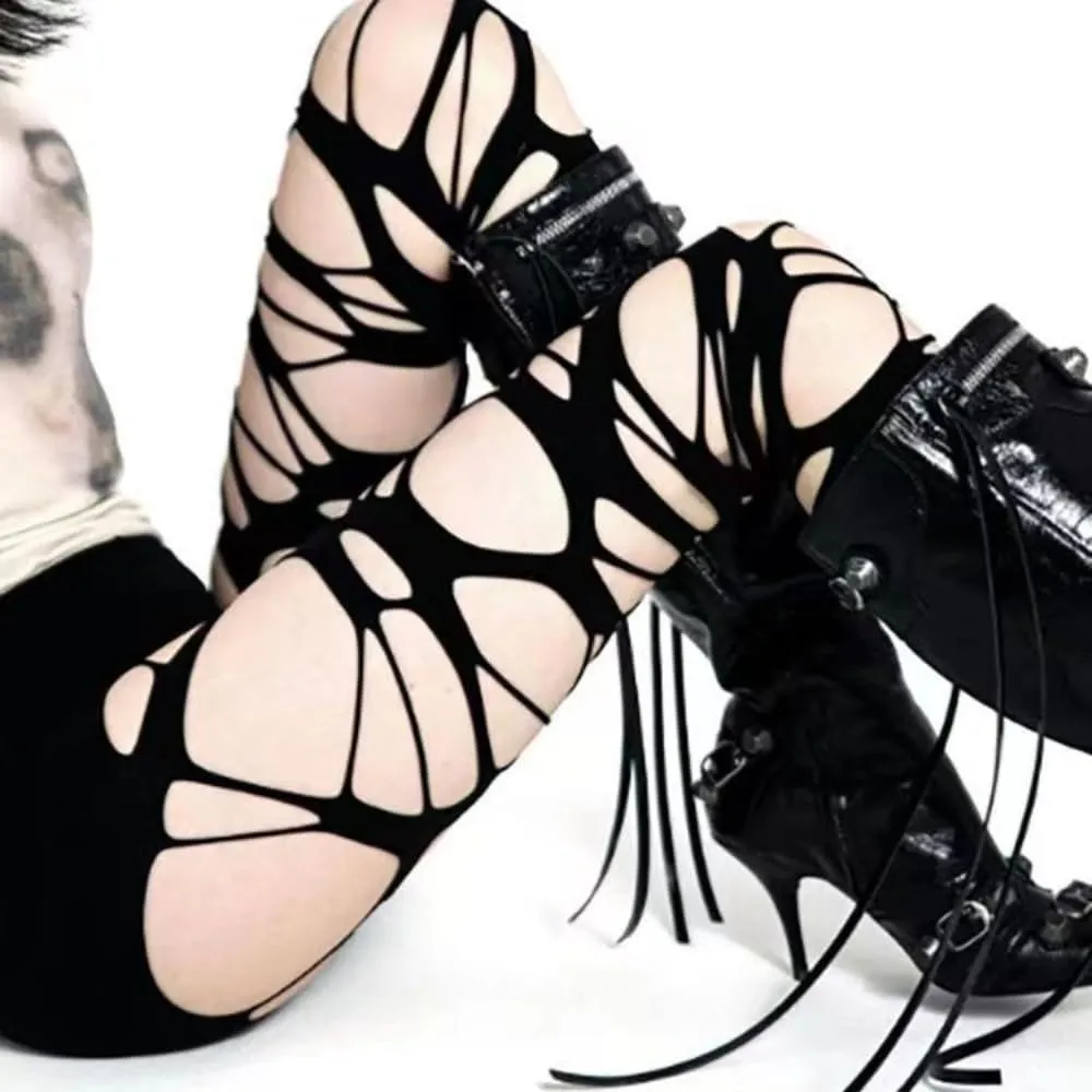 NXITK 2 Pack Goth Tights - Ripped Gothic Tights for Women
