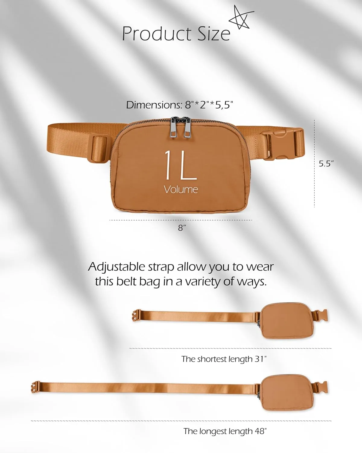 ODODOS Everywhere Belt Bag with Adjustable Strap, Small Waist Pouch Fanny Pack for Workout Running Travelling Hiking, Bronze