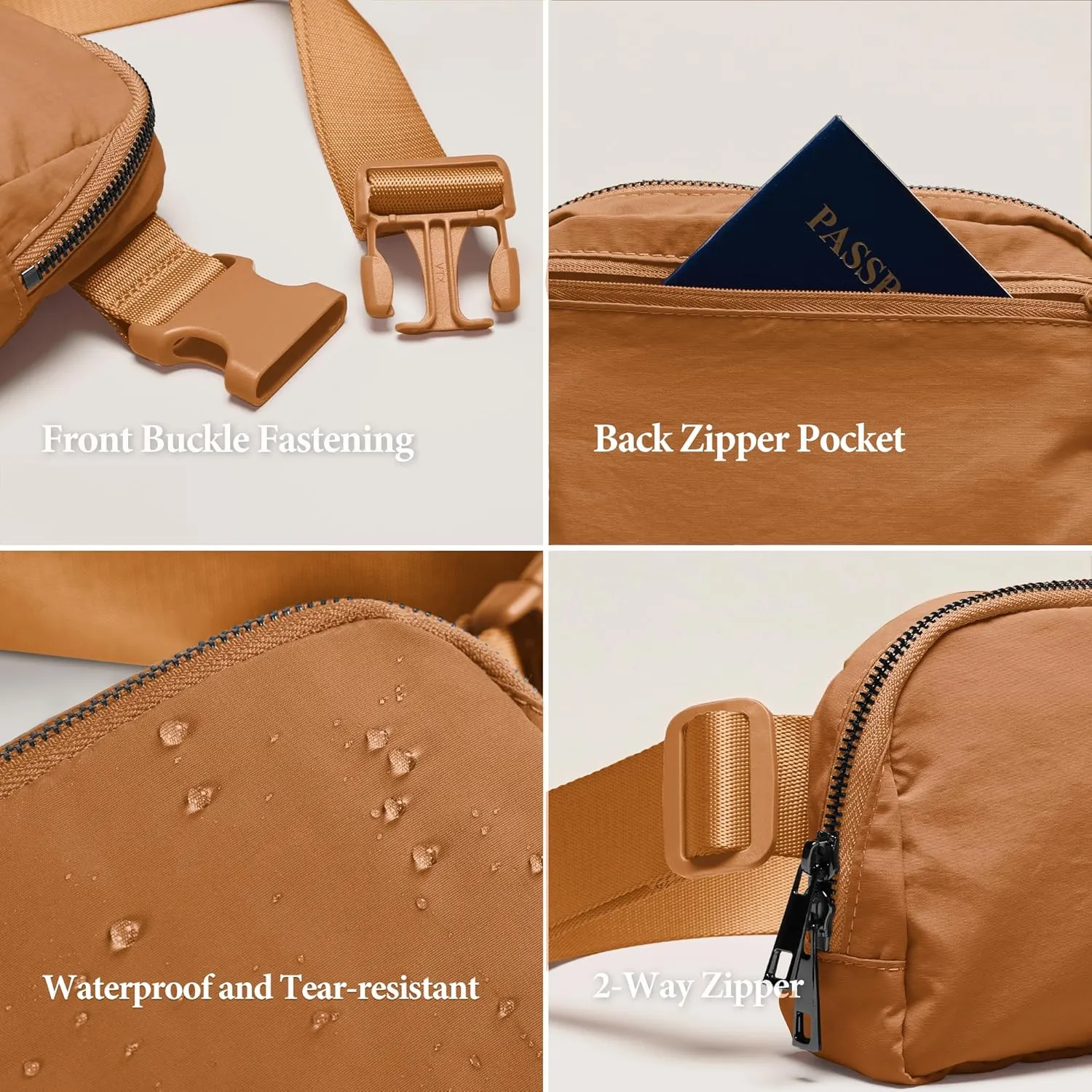 ODODOS Everywhere Belt Bag with Adjustable Strap, Small Waist Pouch Fanny Pack for Workout Running Travelling Hiking, Bronze