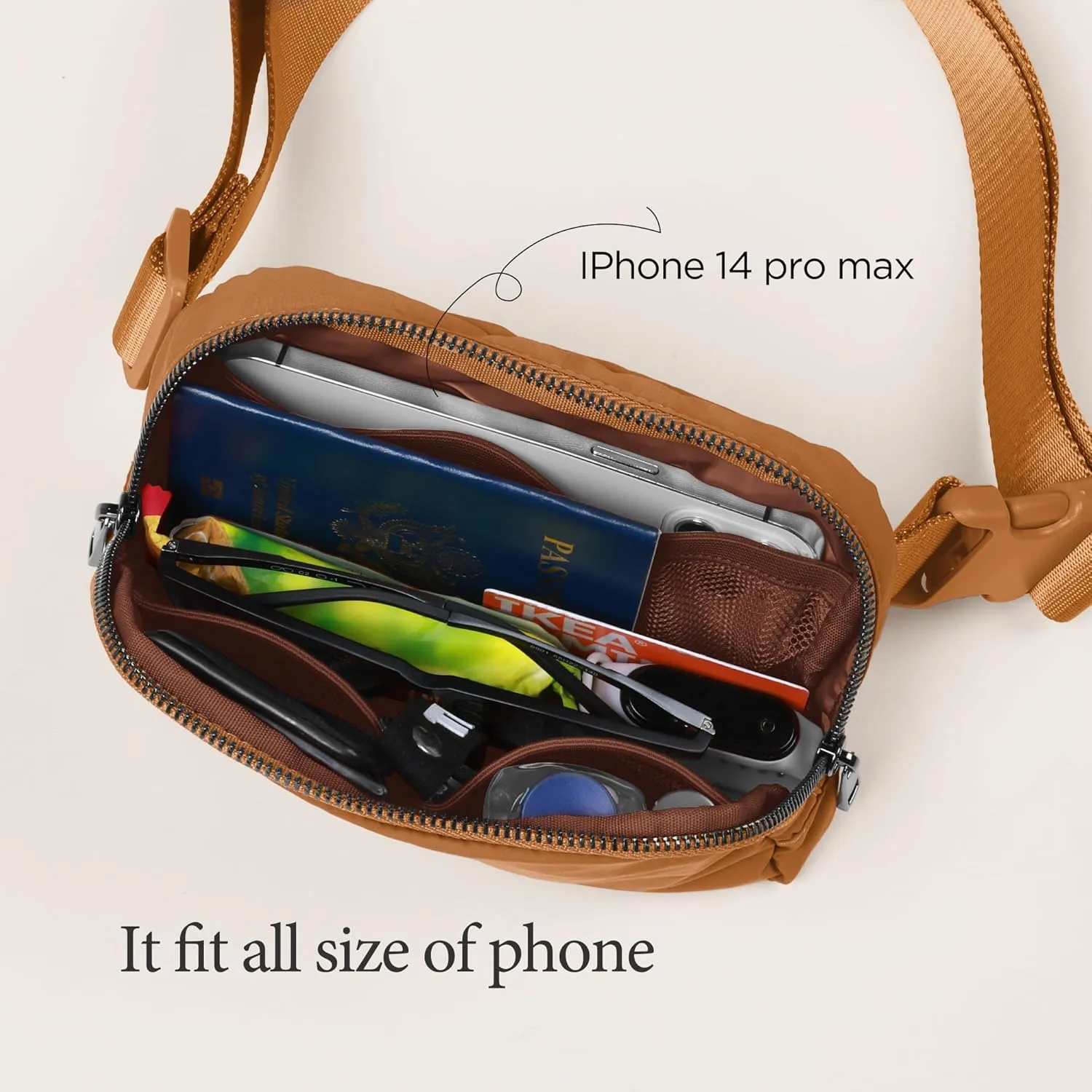 ODODOS Everywhere Belt Bag with Adjustable Strap, Small Waist Pouch Fanny Pack for Workout Running Travelling Hiking, Bronze